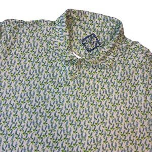 Burlebo Polo Shirt Mens XL White Bluebonnet Floral Performance Short Sleeve Golf